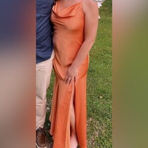 Elegant Orange Gown with Slit